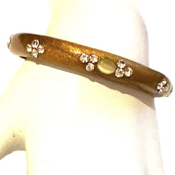 Vtg pair gold metallic crystal moonstone bangle bracelets - Picture 7 of 10